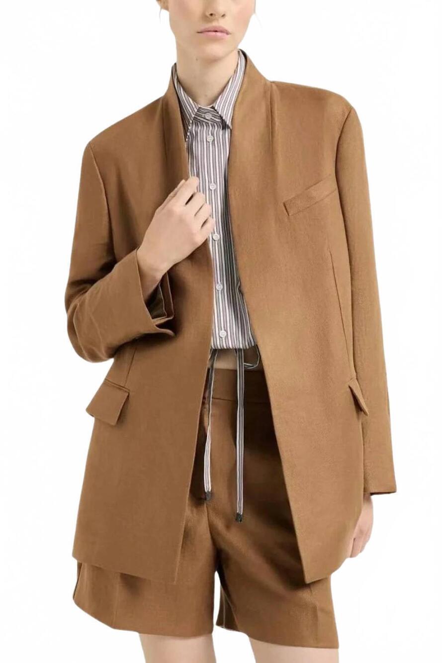 NEW BRUNELLO CUCINELLI women's monili-detail linen jacket in beige